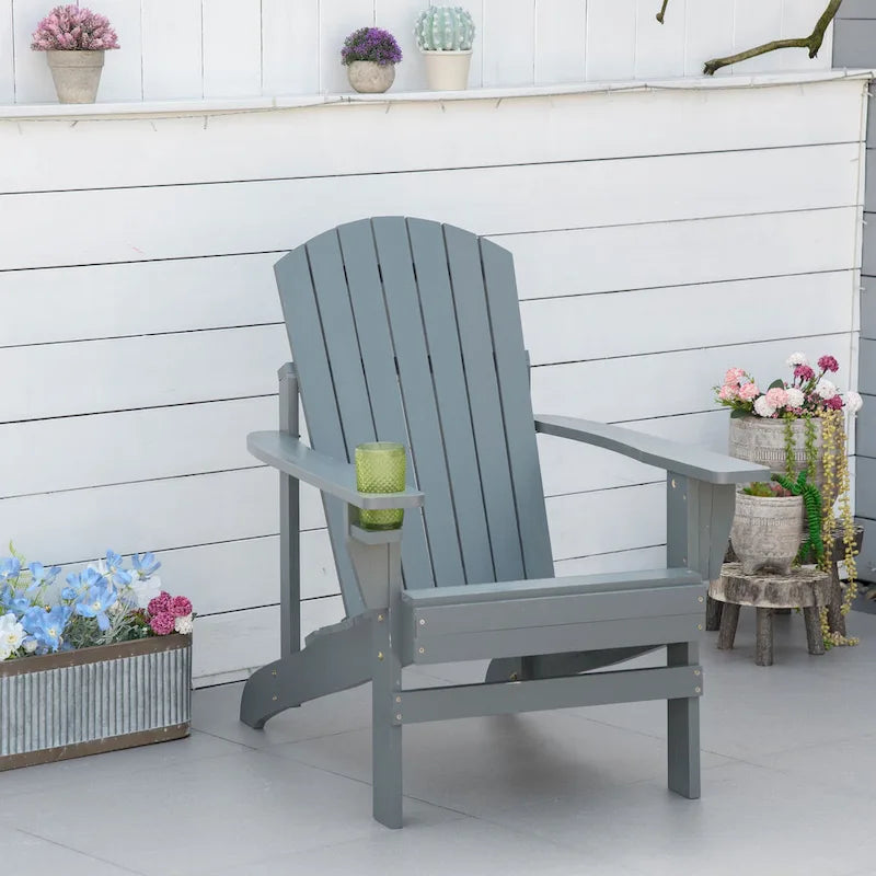 Chaise Adirondack en bois, chaise de jardin résistante aux intempéries avec porte-gobelet pour terrasse, jardin ou cour.