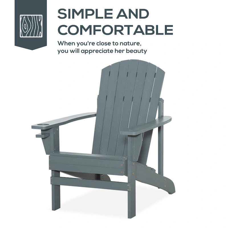 Chaise Adirondack en bois, chaise de jardin résistante aux intempéries avec porte-gobelet pour terrasse, jardin ou cour.