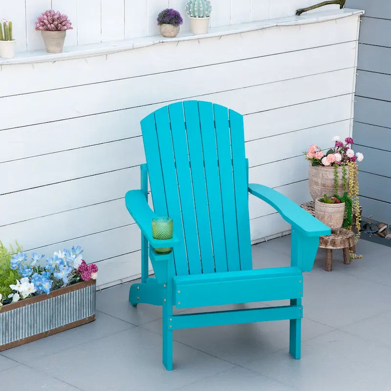Chaise Adirondack en bois, chaise de jardin résistante aux intempéries avec porte-gobelet pour terrasse, jardin ou cour.