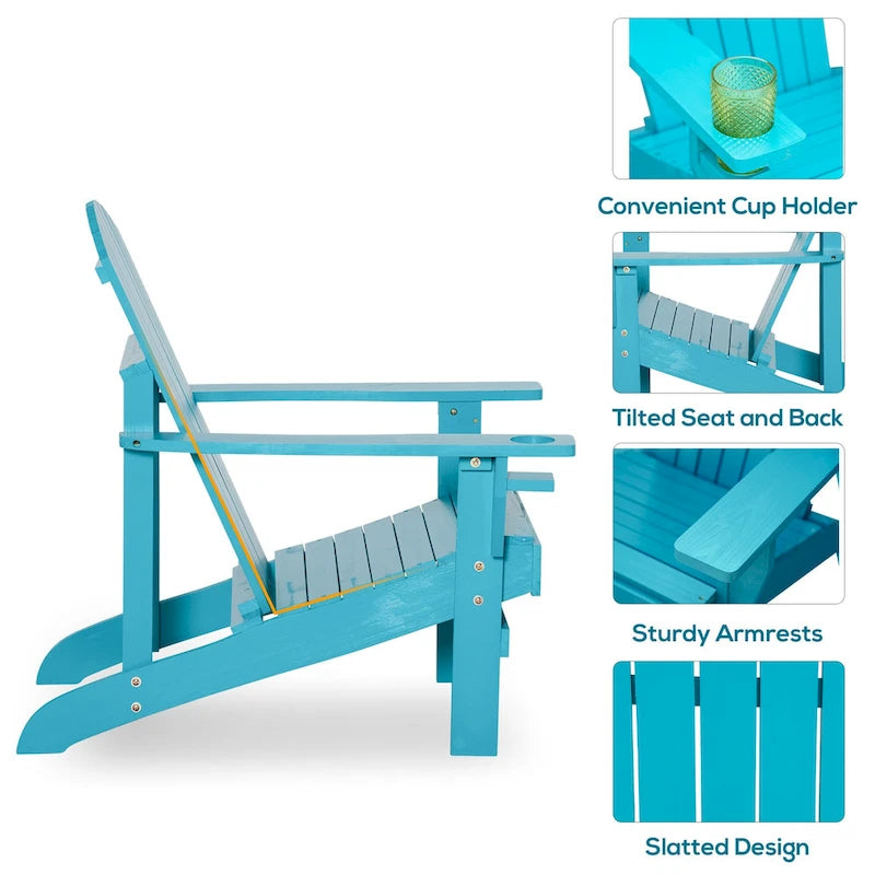 Chaise Adirondack en bois, chaise de jardin résistante aux intempéries avec porte-gobelet pour terrasse, jardin ou cour.