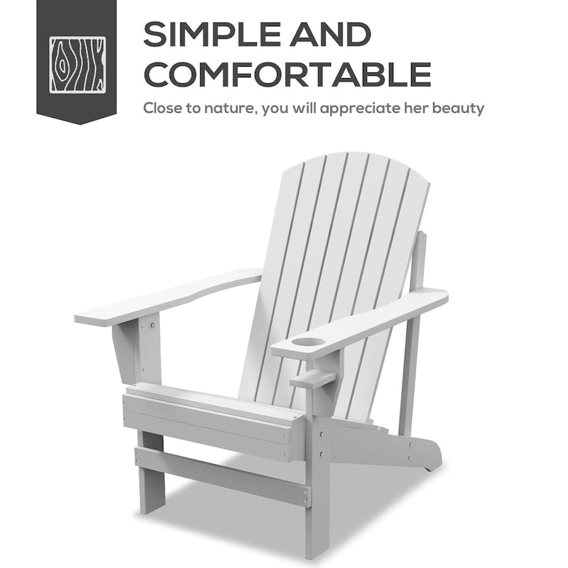 Chaise Adirondack en bois, chaise de jardin résistante aux intempéries avec porte-gobelet pour terrasse, jardin ou cour.