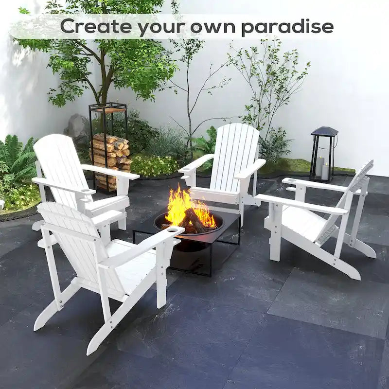 Chaise Adirondack en bois, chaise de jardin résistante aux intempéries avec porte-gobelet pour terrasse, jardin ou cour.