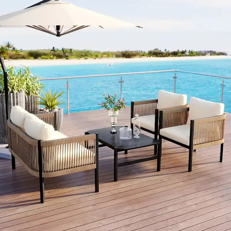 Ensemble canapé d'extérieur multi-places avec table, idéal pour le jardin, la cour et les balcons.