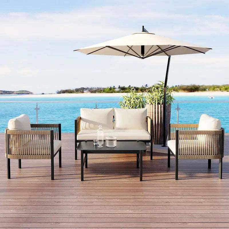 Ensemble canapé d'extérieur multi-places avec table, idéal pour le jardin, la cour et les balcons.