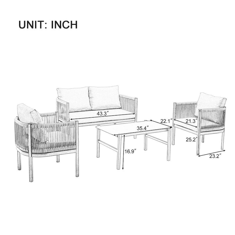 Ensemble canapé d'extérieur multi-places avec table, idéal pour le jardin, la cour et les balcons.
