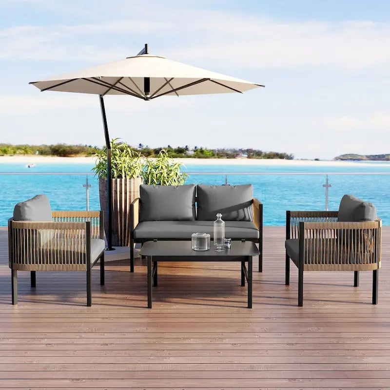 Ensemble canapé d'extérieur multi-places avec table, idéal pour le jardin, la cour et les balcons.