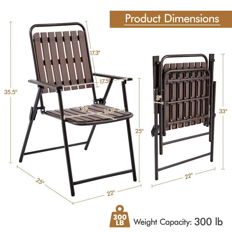 Yaheetech Lot de 2 chaises de jardin pliantes en plastique à lattes pour l'intérieur et l'extérieur