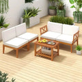Ensemble de mobilier de jardin Costway 5 pièces en bois d'acacia avec coussins et étagère à 2 niveaux - Voir les détails