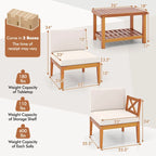 Ensemble de mobilier de jardin Costway 5 pièces en bois d'acacia avec coussins et étagère à 2 niveaux - Voir les détails