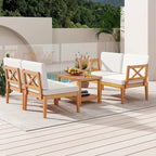 Ensemble de mobilier de jardin Costway 5 pièces en bois d'acacia avec coussins et étagère à 2 niveaux - Voir les détails