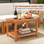 Ensemble de mobilier de jardin Costway 5 pièces en bois d'acacia avec coussins et étagère à 2 niveaux - Voir les détails