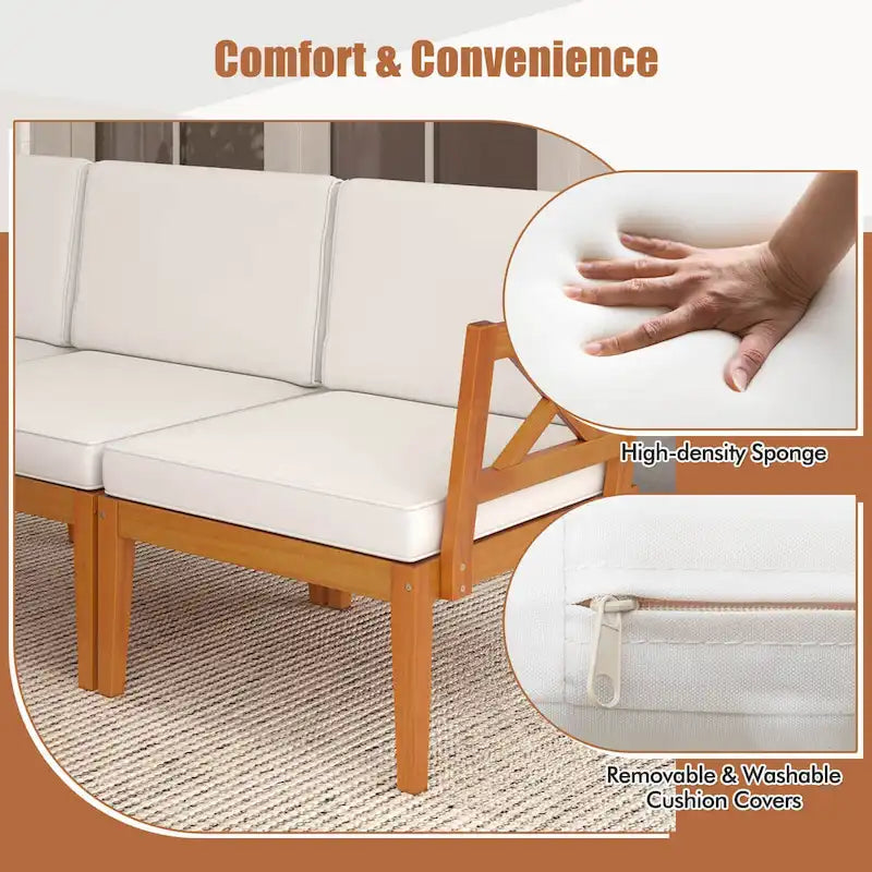 Ensemble de mobilier de jardin Costway 5 pièces en bois d'acacia avec coussins et étagère à 2 niveaux - Voir les détails