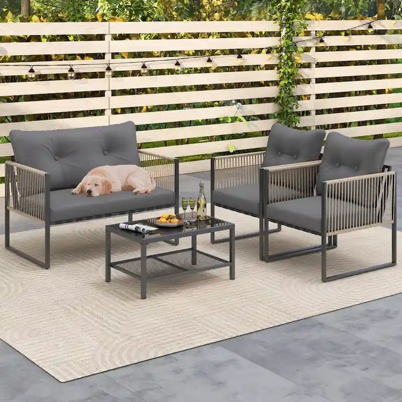 Ensemble de mobilier de patio Costway 4/8 pièces, canapé de conversation en rotin PE - 4 pièces