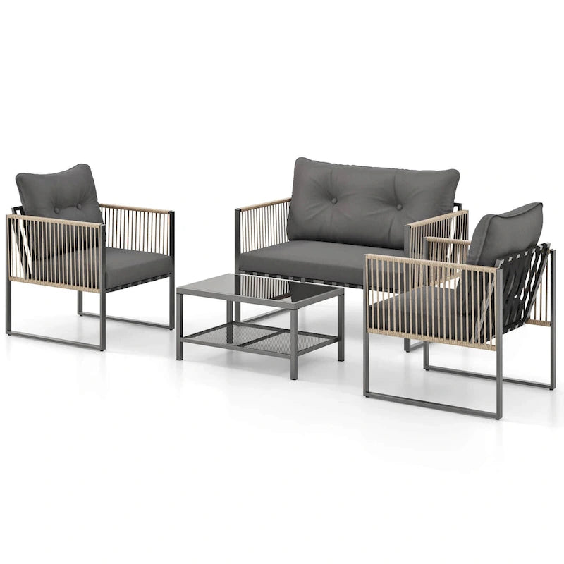 Costway 4/8 PCS Patio Furniture Set PE Rattan Conversation Sofa Set - 4 PCS
