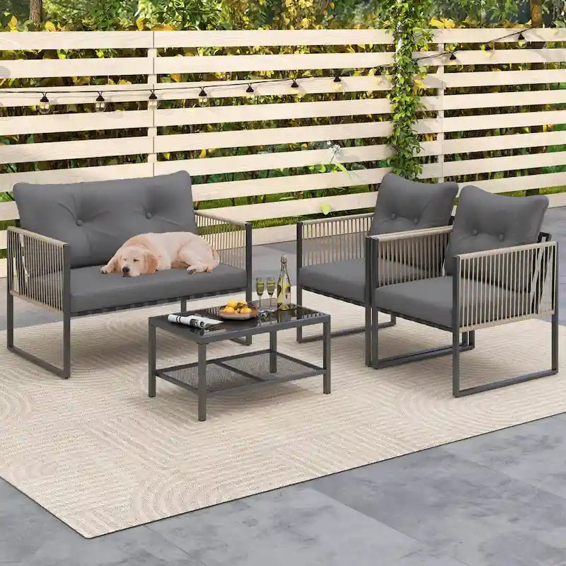Ensemble de mobilier de patio Costway 4/8 pièces, canapé de conversation en rotin PE - 4 pièces