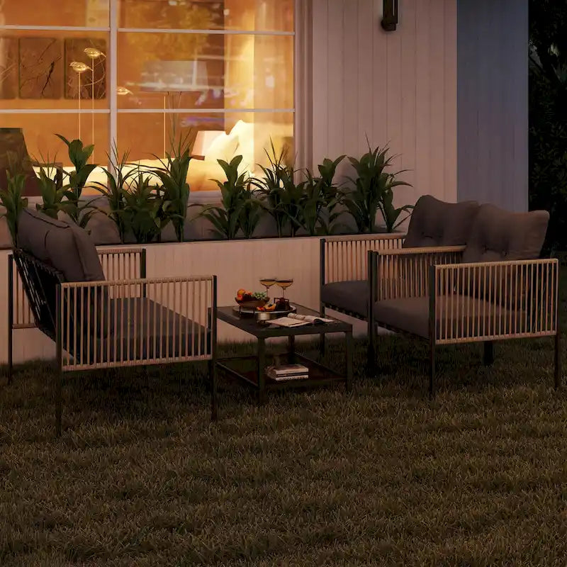 Ensemble de mobilier de patio Costway 4/8 pièces, canapé de conversation en rotin PE - 4 pièces