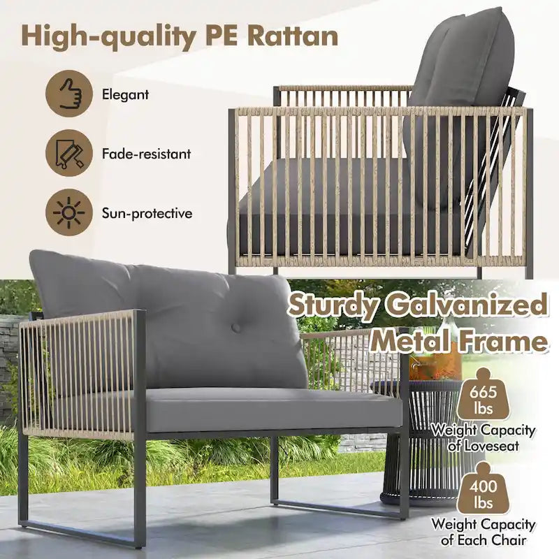 Ensemble de mobilier de patio Costway 4/8 pièces, canapé de conversation en rotin PE - 4 pièces