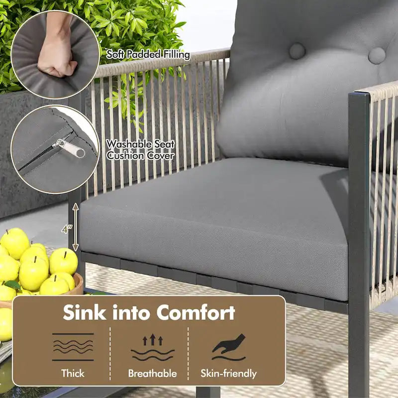 Ensemble de mobilier de patio Costway 4/8 pièces, canapé de conversation en rotin PE - 4 pièces