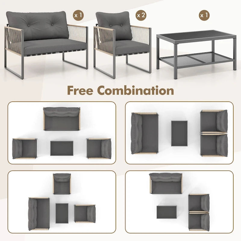 Ensemble de mobilier de patio Costway 4/8 pièces, canapé de conversation en rotin PE - 4 pièces
