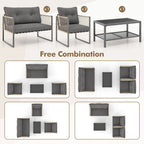 Ensemble de mobilier de patio Costway 4/8 pièces, canapé de conversation en rotin PE - 4 pièces