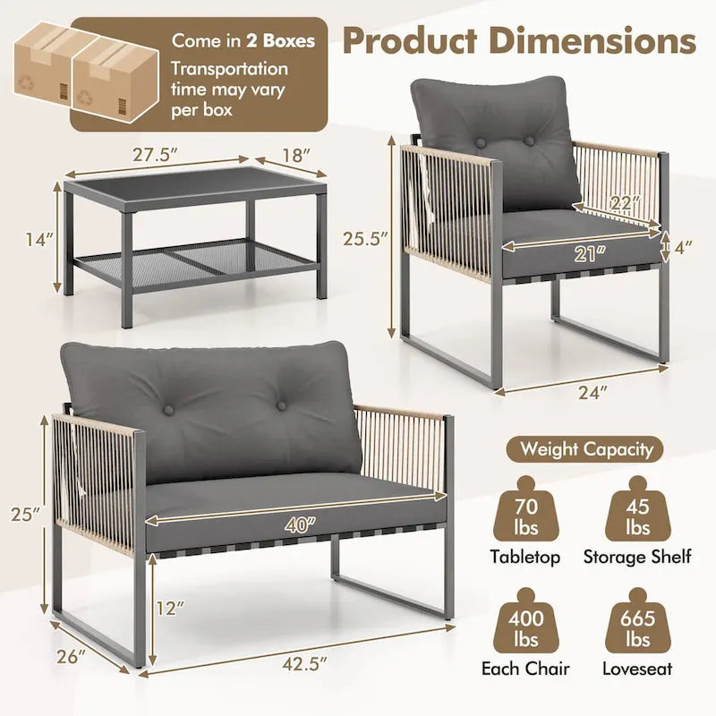 Ensemble de mobilier de patio Costway 4/8 pièces, canapé de conversation en rotin PE - 4 pièces