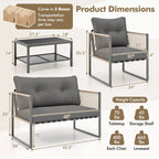 Ensemble de mobilier de patio Costway 4/8 pièces, canapé de conversation en rotin PE - 4 pièces