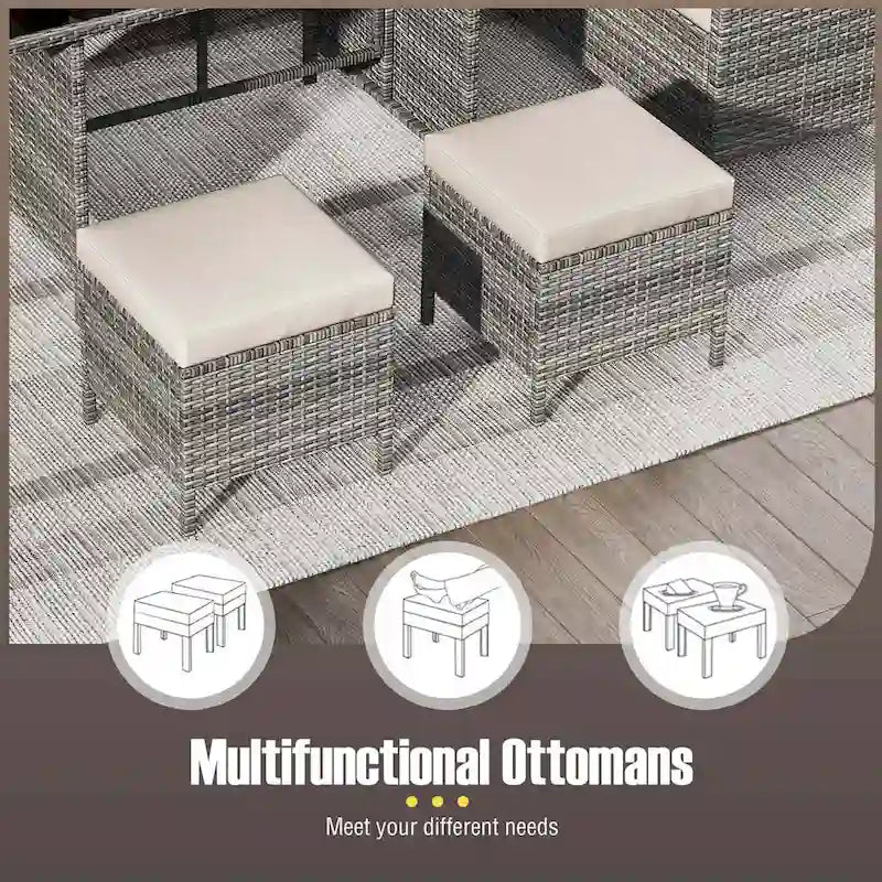 Ensemble de salle à manger Gymax 7 pièces, canapé d'angle en rotin PE, pour terrasse