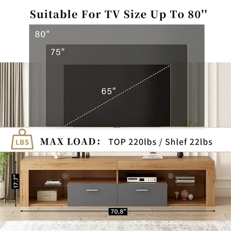 Meubles TV modernes pour téléviseurs jusqu'à 80 pouces, centre de divertissement avec éclairage LED