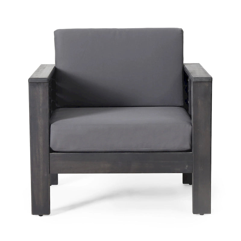 Fauteuil de jardin Quim, panneau à lattes, bois d'acacia gris, tissu gris