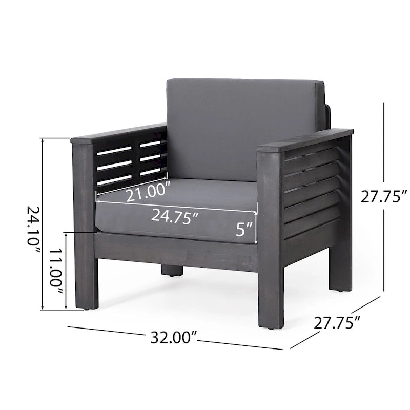 Fauteuil de jardin Quim, panneau à lattes, bois d'acacia gris, tissu gris