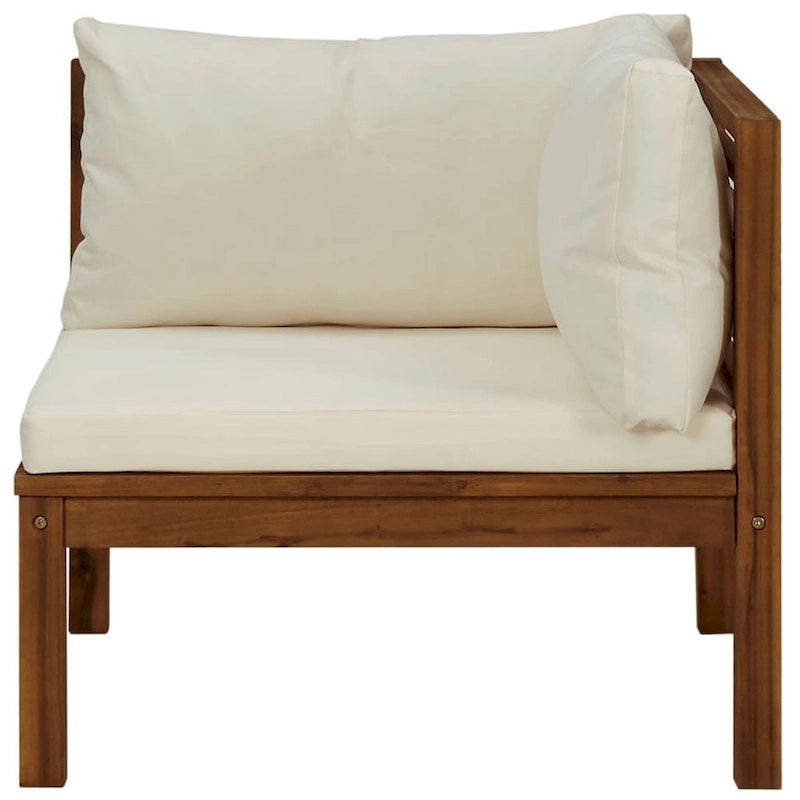 Canapé d'angle modulable d'extérieur 2 pièces, carré en bois d'acacia, polyester blanc