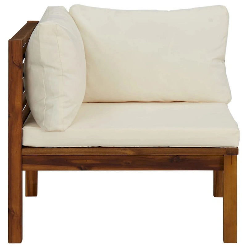 Canapé d'angle modulable d'extérieur 2 pièces, carré en bois d'acacia, polyester blanc