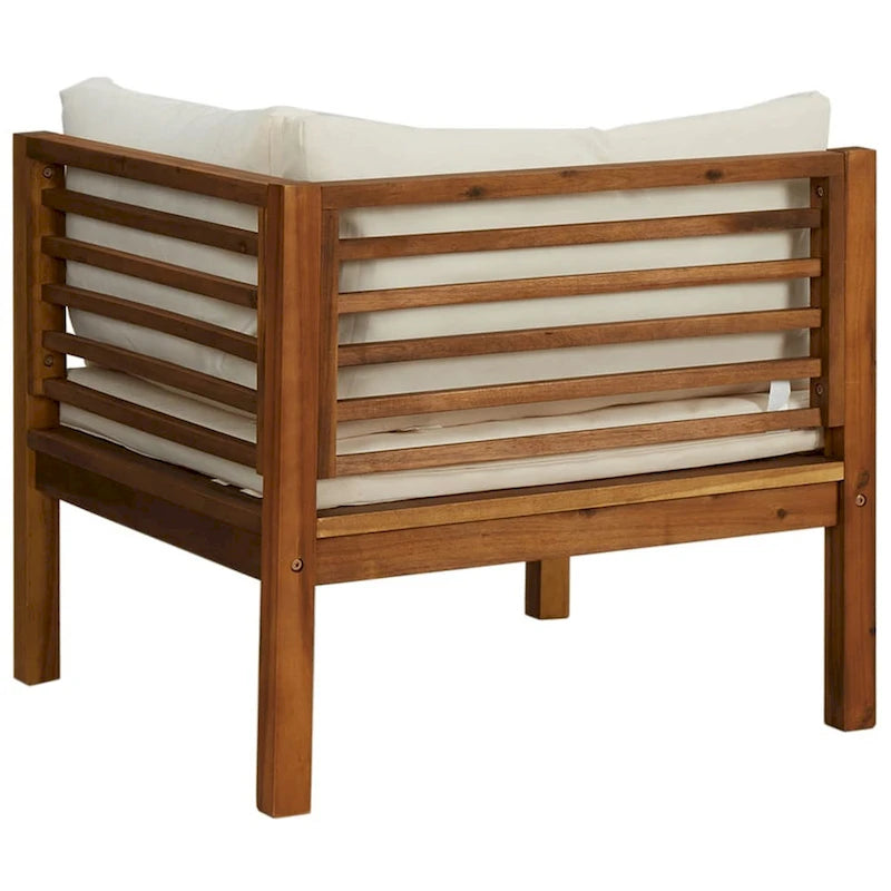 Canapé d'angle modulable d'extérieur 2 pièces, carré en bois d'acacia, polyester blanc