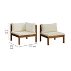 Canapé d'angle modulable d'extérieur 2 pièces, carré en bois d'acacia, polyester blanc