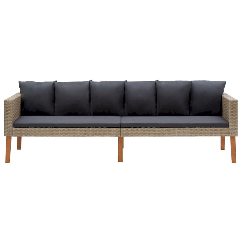 Canapé d'extérieur 3 places pour terrasse, 218 cm (86 pouces) en polyrotin beige, coussins gris
