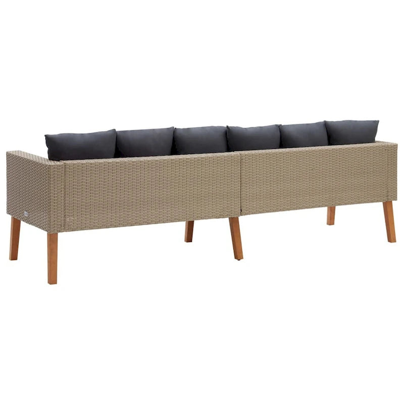 Canapé d'extérieur 3 places pour terrasse, 218 cm (86 pouces) en polyrotin beige, coussins gris