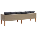 Canapé d'extérieur 3 places pour terrasse, 218 cm (86 pouces) en polyrotin beige, coussins gris