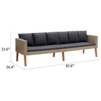 Canapé d'extérieur 3 places pour terrasse, 218 cm (86 pouces) en polyrotin beige, coussins gris