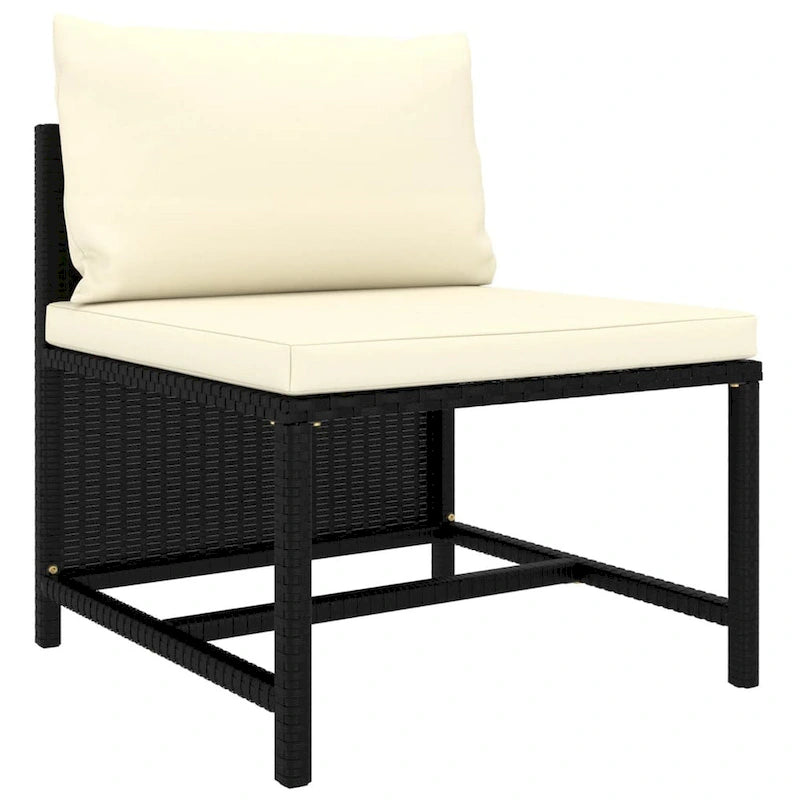 Ensemble de canapé d'extérieur modulaire Reno 9 pièces, coussins en tissu ivoire, rotin noir
