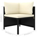 Ensemble de canapé d'extérieur modulaire Reno 9 pièces, coussins en tissu ivoire, rotin noir