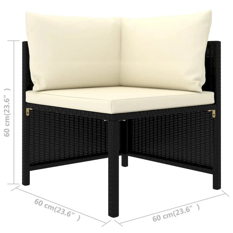 Ensemble de canapé d'extérieur modulaire Reno 9 pièces, coussins en tissu ivoire, rotin noir