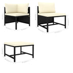 Ensemble de canapé d'extérieur modulaire Reno 9 pièces, coussins en tissu ivoire, rotin noir