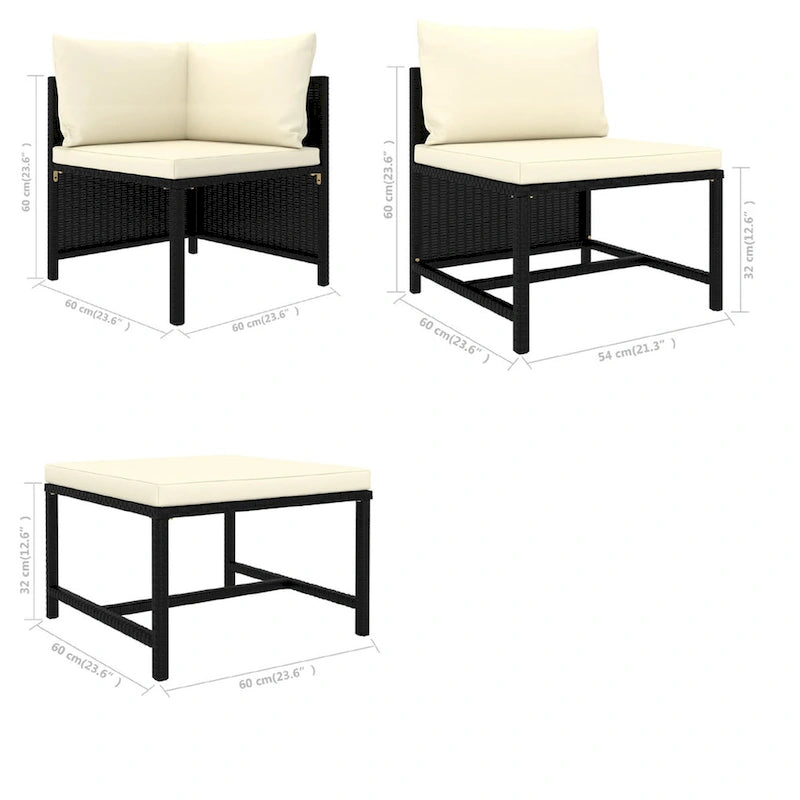 Ensemble de canapé d'extérieur modulaire Reno 9 pièces, coussins en tissu ivoire, rotin noir