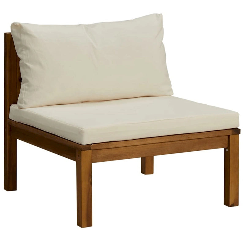 Ensemble canapé d'extérieur modulaire en L 6 pièces Lave, coussins ivoire, table basse en bois