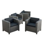 Ensemble de 4 fauteuils d'extérieur Elza, en rotin tressé, assise gris anthracite
