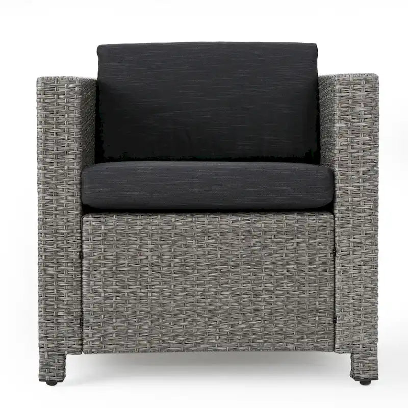 Ensemble de 4 fauteuils d'extérieur Elza, en rotin tressé, assise gris anthracite