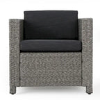 Ensemble de 4 fauteuils d'extérieur Elza, en rotin tressé, assise gris anthracite