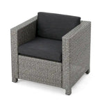 Ensemble de 4 fauteuils d'extérieur Elza, en rotin tressé, assise gris anthracite