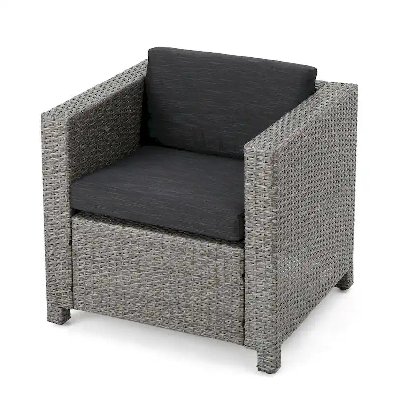 Ensemble de 4 fauteuils d'extérieur Elza, en rotin tressé, assise gris anthracite