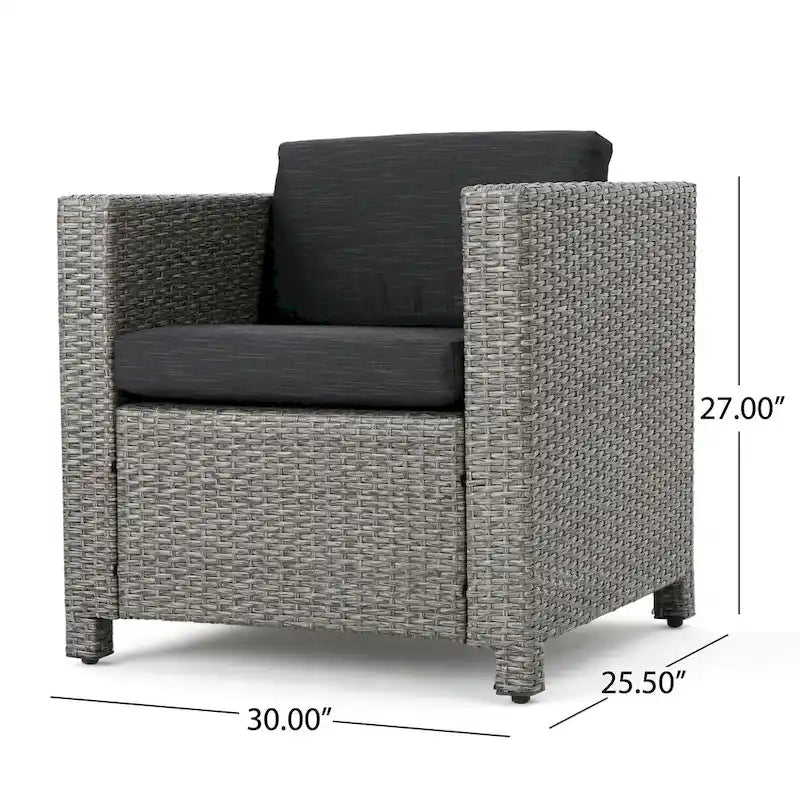 Ensemble de 4 fauteuils d'extérieur Elza, en rotin tressé, assise gris anthracite